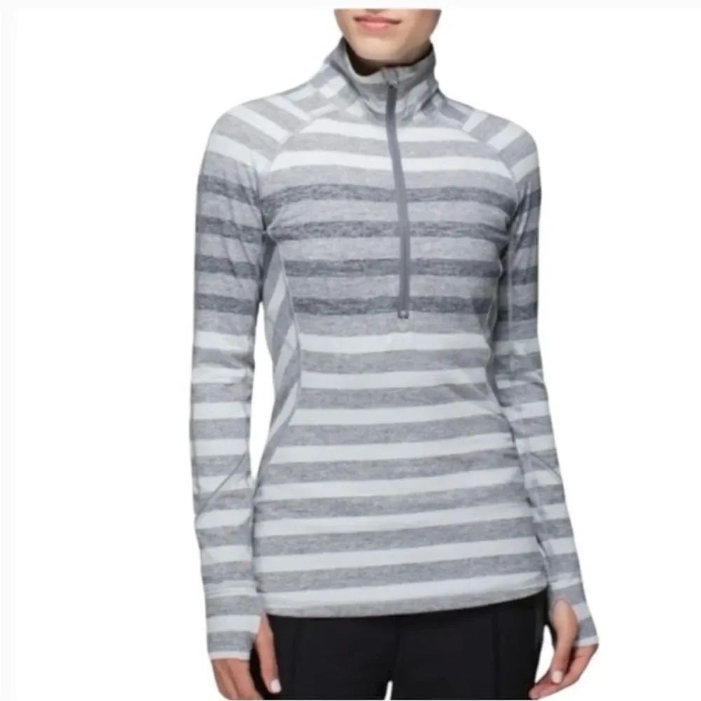 Lululemon Race Your Pace 1/2 Zip Pullover Gray Striped Women Size 6